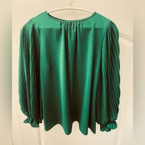 New York & Company Vibrant Green Blouse with Pleated Sleeves